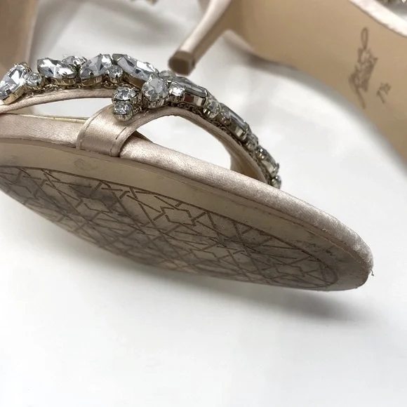 JEWEL BADGLEY MISCHKA Caroline Rhinestone Champagne Ankle Beaded Heels Size 7.5 - Picture 14 of 16